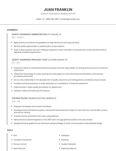 Quality Assurance Administrator Resume