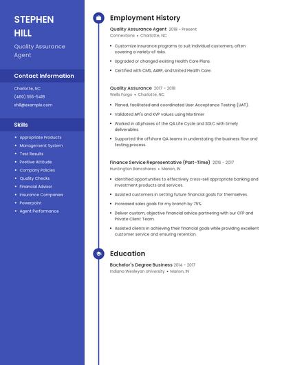 Quality Assurance Agent Resume