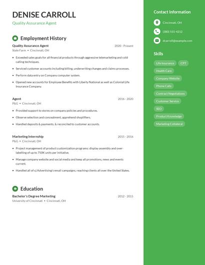 Quality Assurance Agent Resume