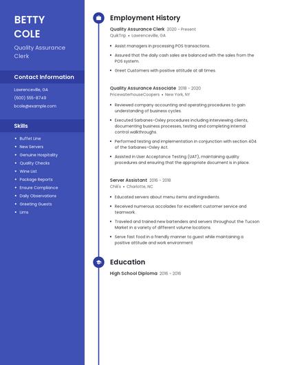 Quality Assurance Clerk Resume