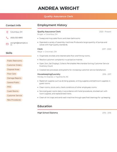 Quality Assurance Clerk Resume