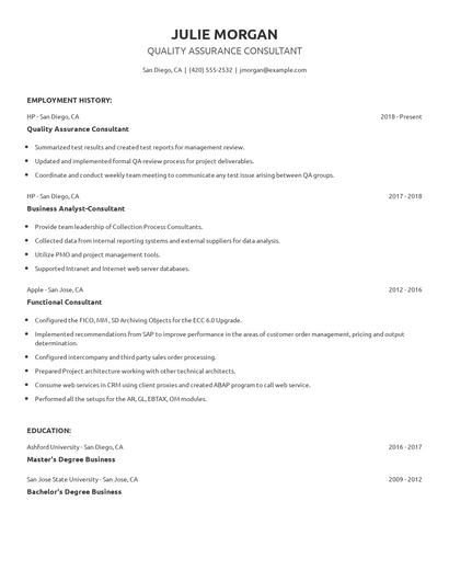 Quality Assurance Consultant Resume