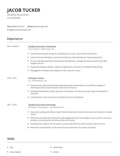 Quality Assurance Consultant Resume
