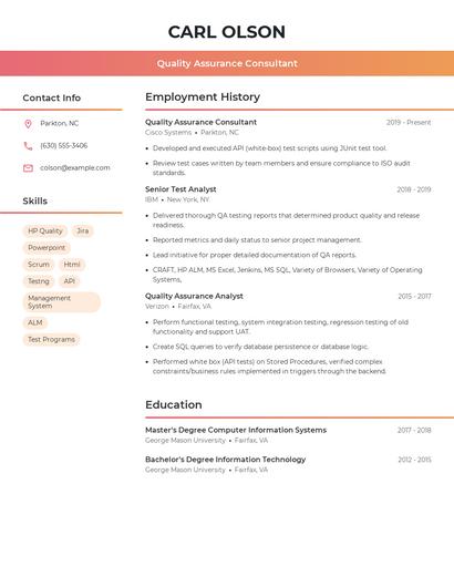 Quality Assurance Consultant Resume