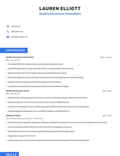 Quality Assurance Consultant Resume