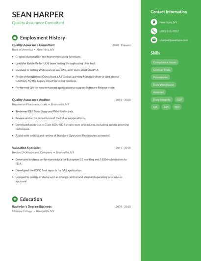 Quality Assurance Consultant Resume