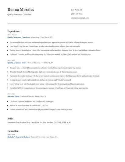 Quality Assurance Consultant Resume