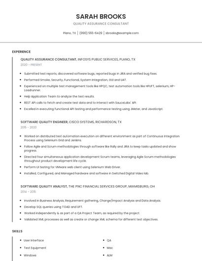 Quality Assurance Consultant Resume