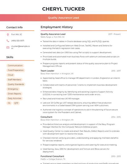Quality Assurance Lead Resume