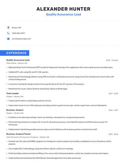 Quality Assurance Lead Resume