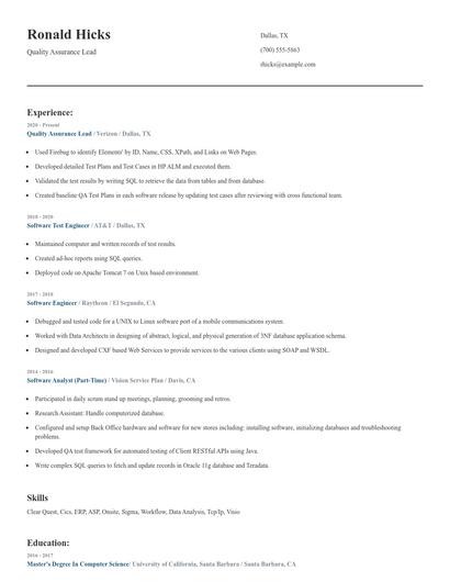 Quality Assurance Lead Resume