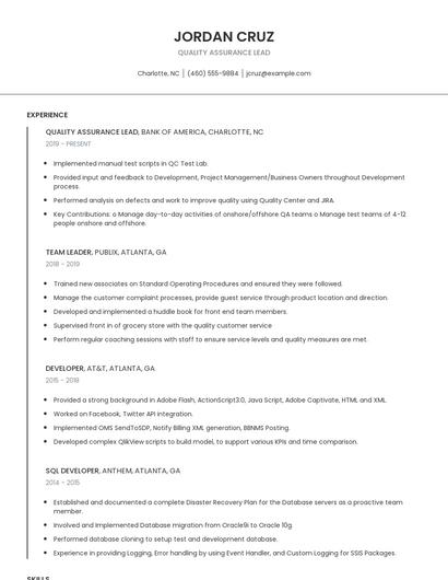 Quality Assurance Lead Resume