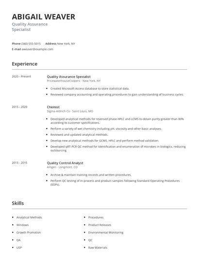 Quality Assurance Specialist Resume