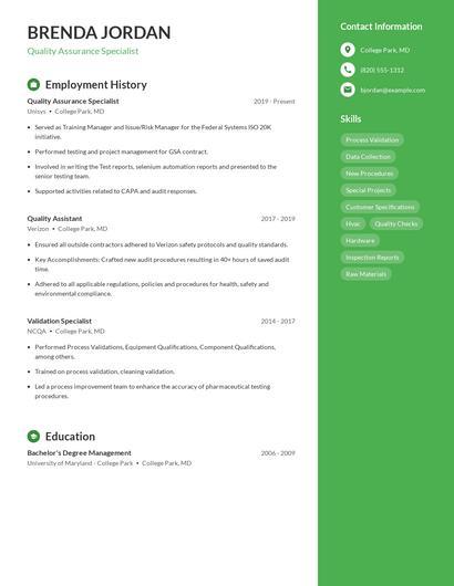 Quality Assurance Specialist Resume