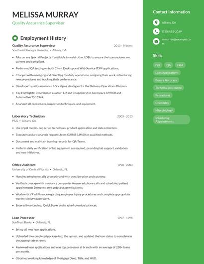 Quality Assurance Supervisor Resume