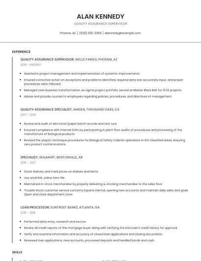 Quality Assurance Supervisor Resume