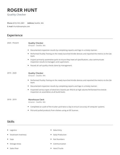 Quality Checker Resume