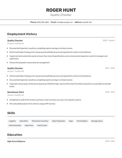 Quality Checker Resume