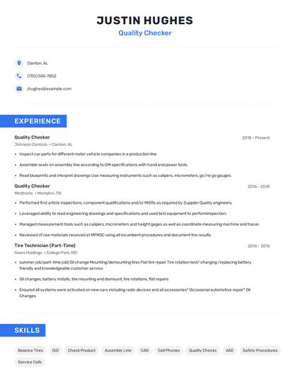 Quality Checker Resume
