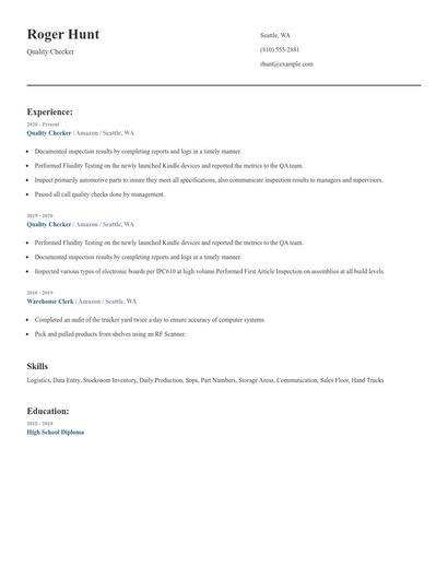 Quality Checker Resume