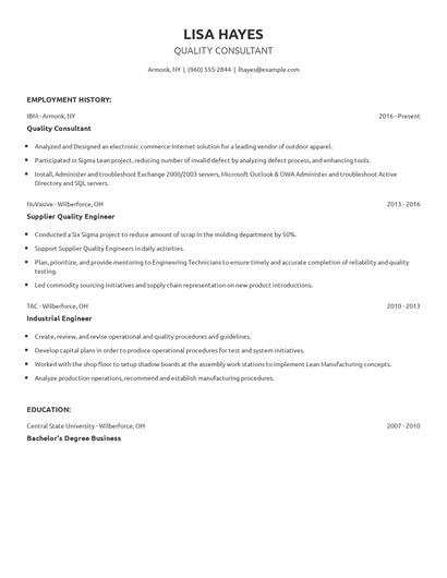 Quality Consultant Resume
