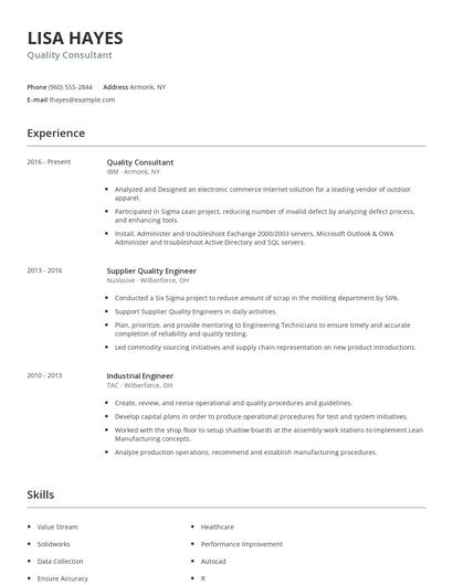 Quality Consultant Resume
