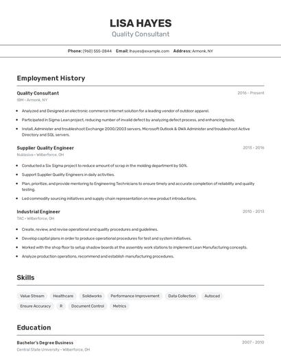 Quality Consultant Resume