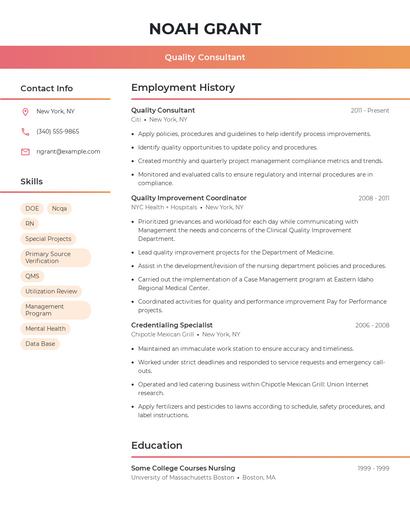 Quality Consultant Resume