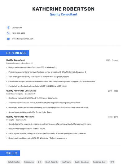 Quality Consultant Resume