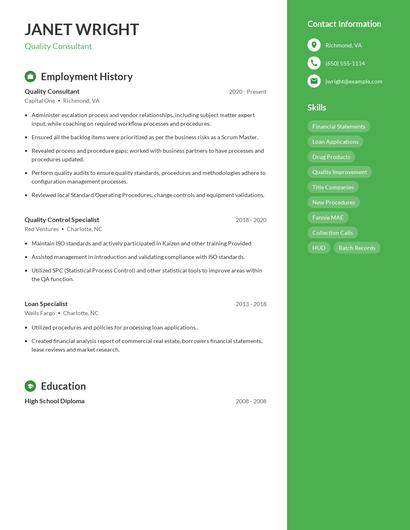 Quality Consultant Resume
