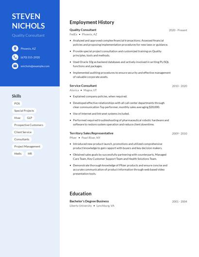 Quality Consultant Resume