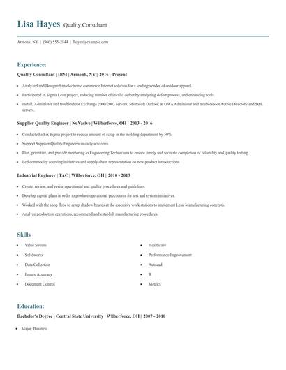 Quality Consultant Resume