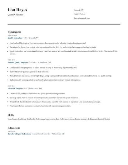 Quality Consultant Resume