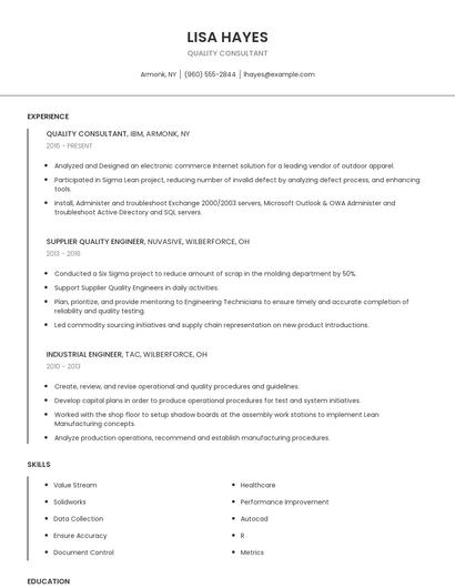 Quality Consultant Resume