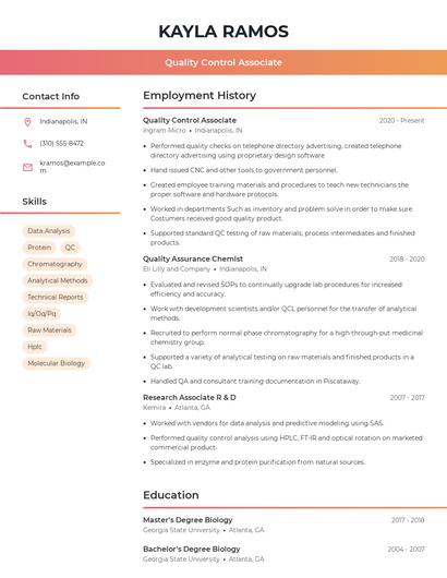 Quality Control Associate Resume