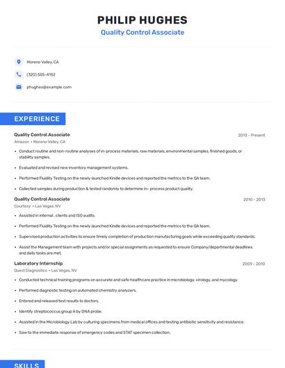 Quality Control Associate Resume