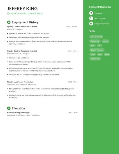 Quality Control-Associate Scientist Resume