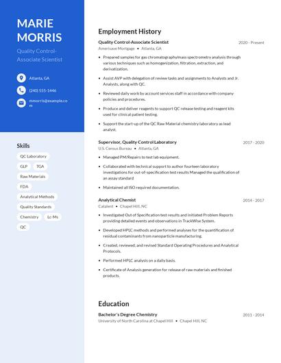 Quality Control-Associate Scientist Resume