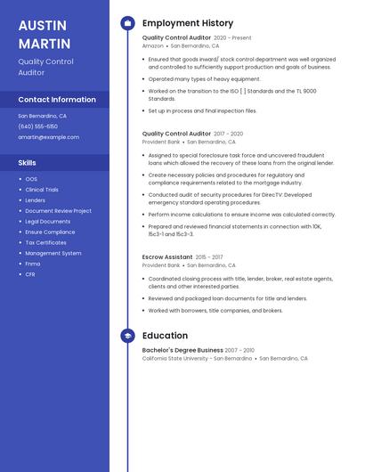 Quality Control Auditor Resume