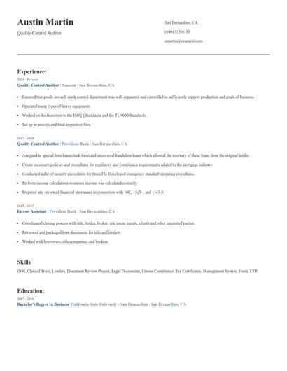Quality Control Auditor Resume