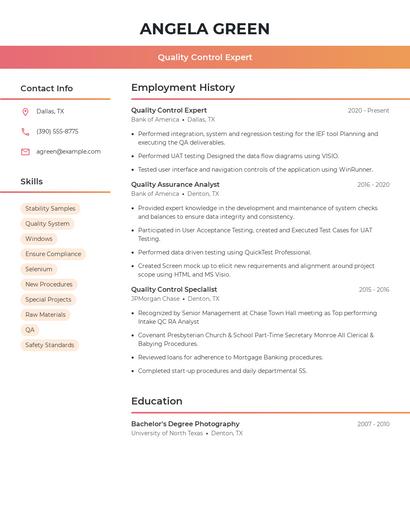 Quality Control Expert Resume