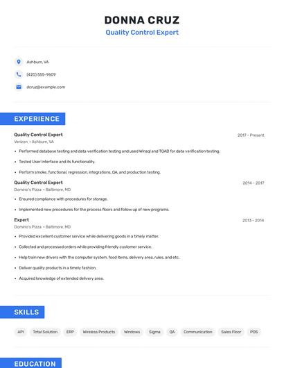 Quality Control Expert Resume