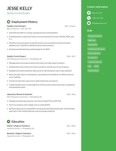 Quality Control Expert Resume
