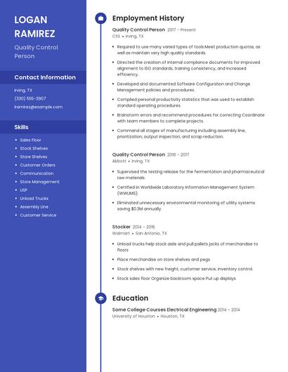 Quality Control Person Resume