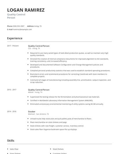 Quality Control Person Resume