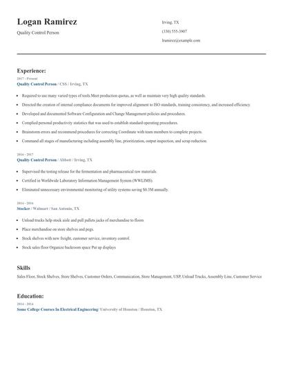 Quality Control Person Resume