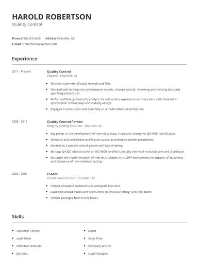 Quality Control Resume
