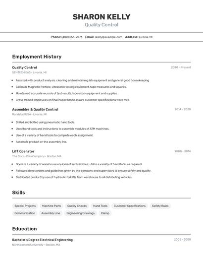 Quality Control Resume