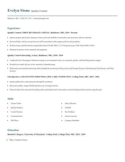 Quality Control Resume