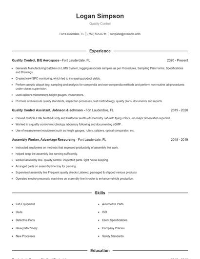 Quality Control Resume